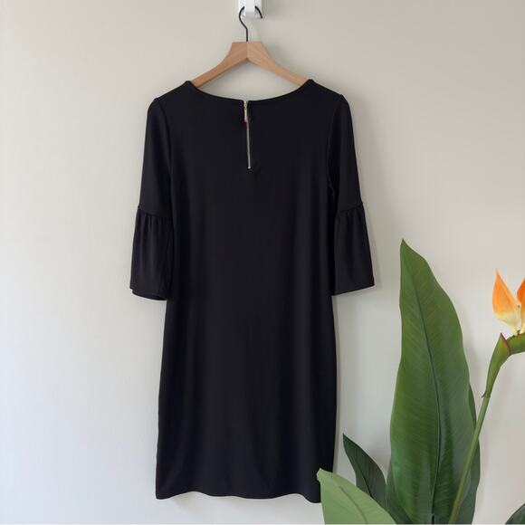 White House Black Market Bell Sleeve Sneaker Dress Classic Black Solid zip back - Picture 2 of 9
